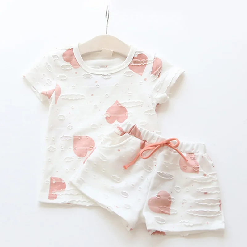 

Baby Girls Clothes Sets 2021 Summer Girl Short Sleeve Tops Shirts Shorts Casual Kids Children's Clothing Suit, As pic