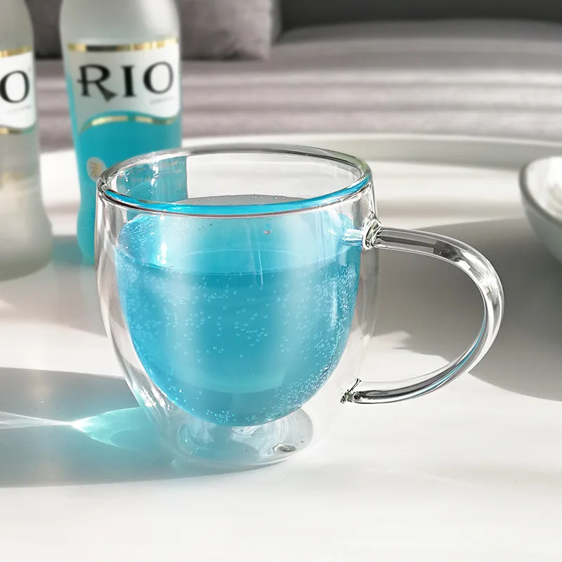 

New Style Factory Wholesale Cheap Double Wall Coffee Mugs With Handle Insulate Crystal Clear High Borosilicate, Clean