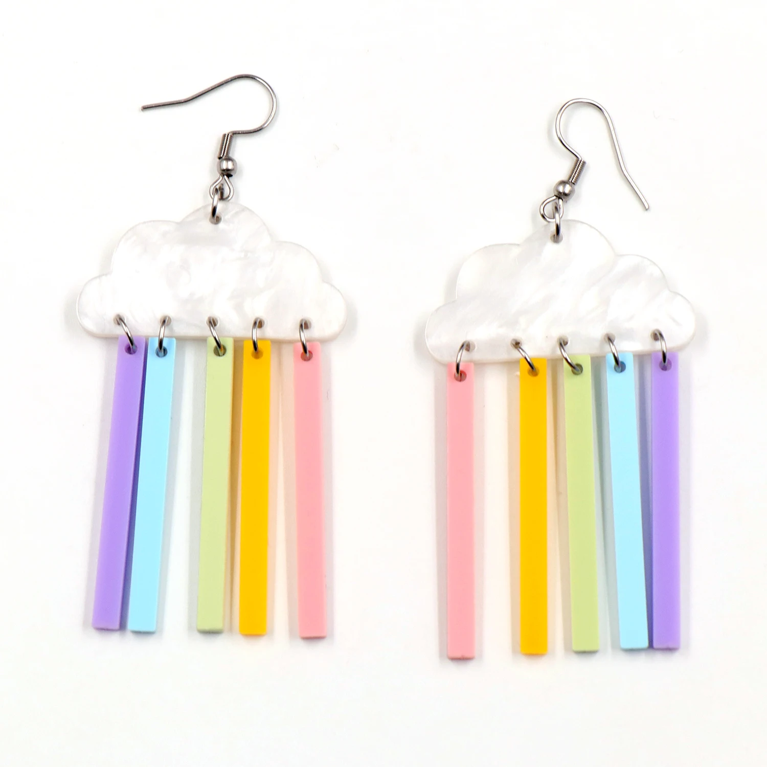 

ERS636ER1423 1(pair) Rainbow & Cloud Dangle Earrings Holiday Statement Acrylic Jewelry For Women