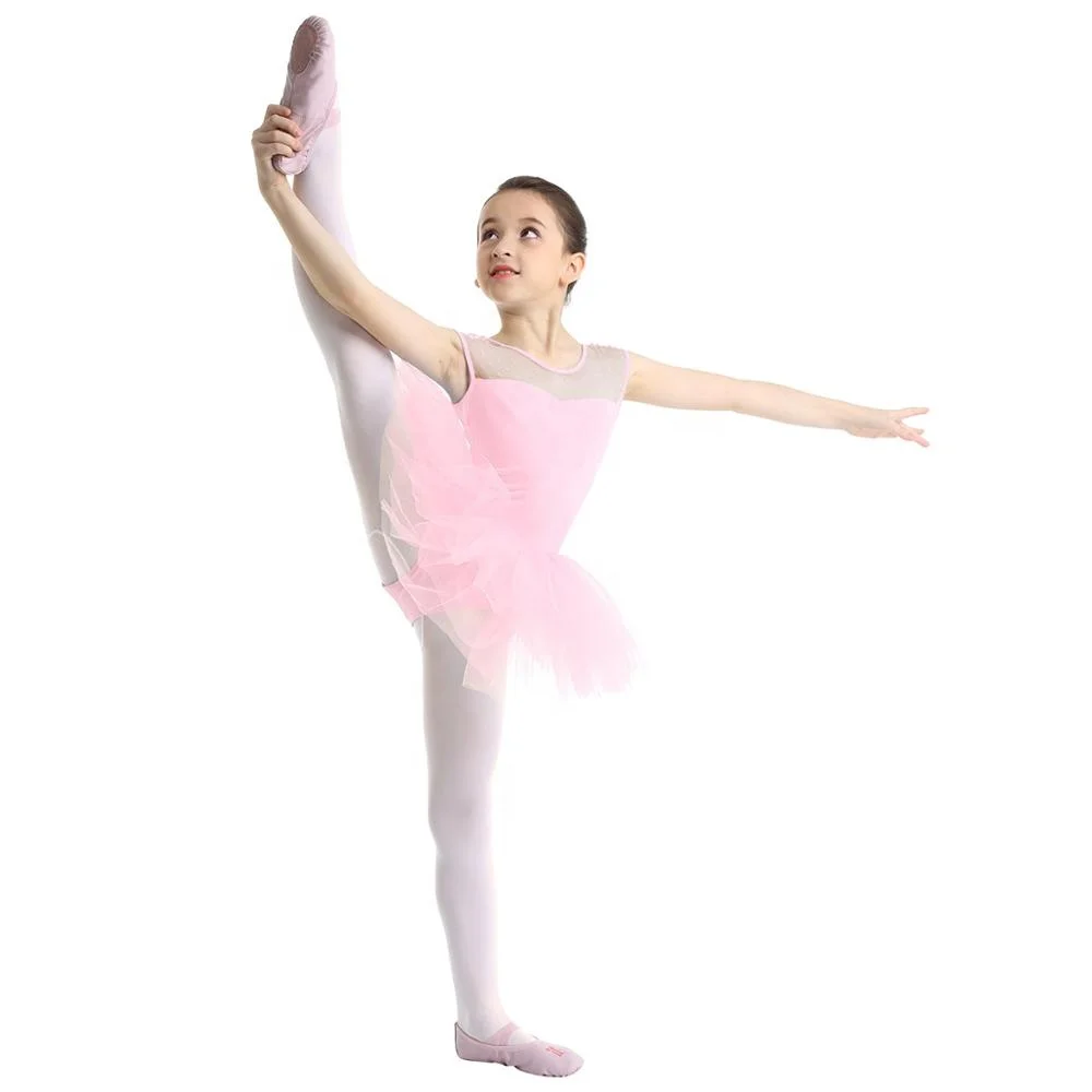 

Kids Stretch Performance Wear Girls Sleeveless Mesh Splice U-shaped Back Dance Wear Gymnastics Leotards Ballet Tutu Dress