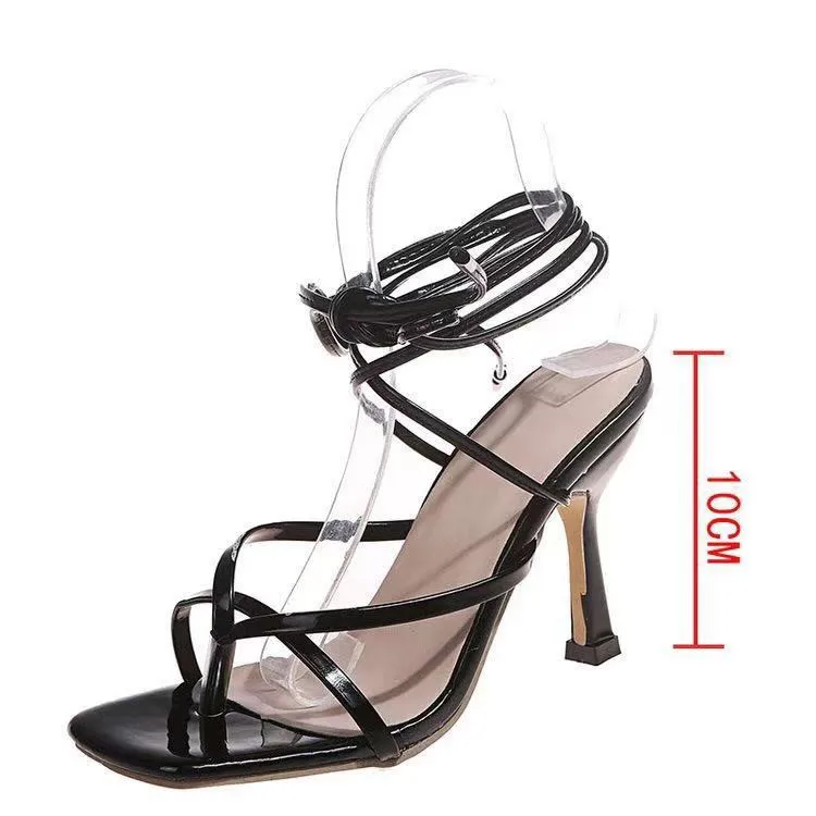 

New Women Sandals 2021 Summer Women's Square Head Strap Stiletto Heels