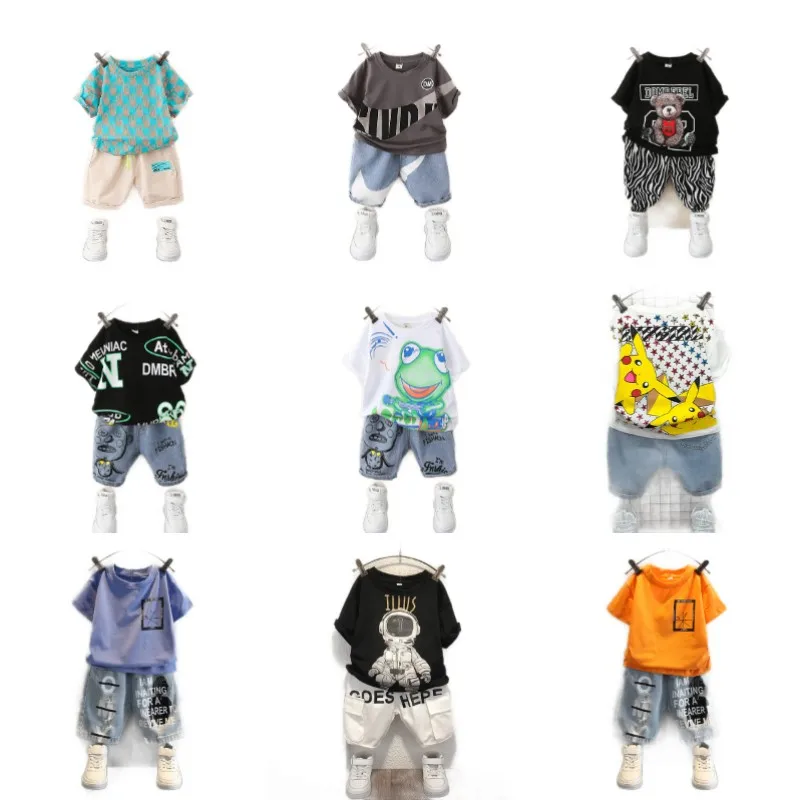 

Children's wear Boys' summer suit Children's fashionable short sleeve T Shirt children's denim shorts baby fashion suit