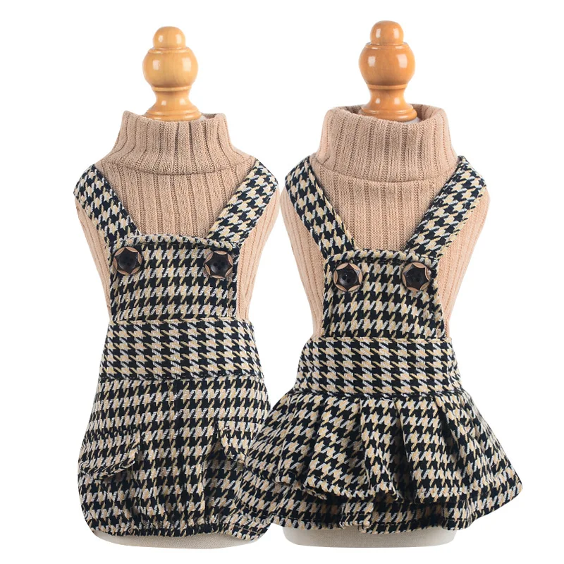 

Custom Wholesale Pet Apparel Warm Couples Dog Clothes Winter Dog Knitted Sweater Suspender Dress