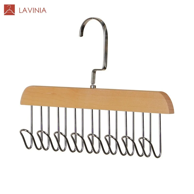 

Lavinia Wholesale Multifunctional Space Saving Underwear Bag Tie Belt Hat Scarf Wooden Hanger With Hooks