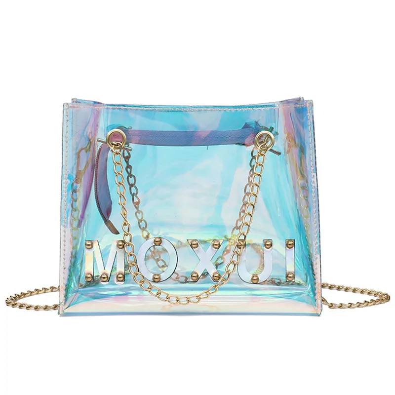 

New Transparent Ladies Handbags Fashionable Laser Jelly Bags Large-capacity One-shoulder Diagonal Chain Bags Customizable Logo