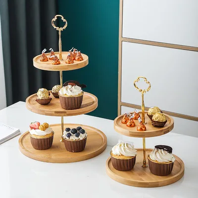 

Luxury multi-layer wooden dessert fruit plate afternoon tea tray, Customized color
