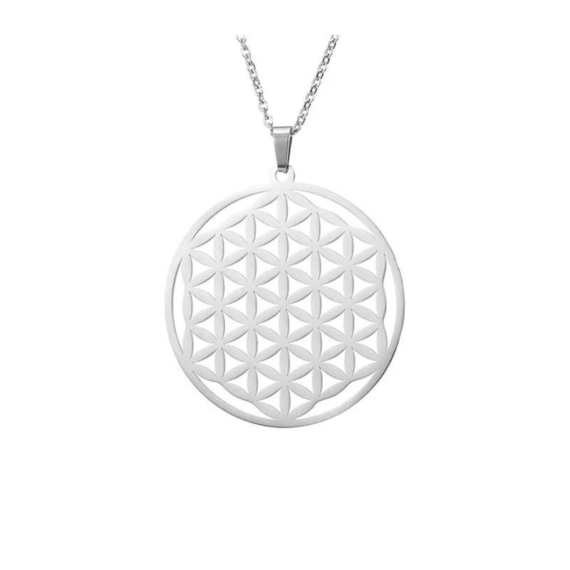 

Hot Sale Sacred Geometry Merkaba Life Tree Spirit Digital Password Flower of Life Stainless Steel Hollow out Necklace pendant Je