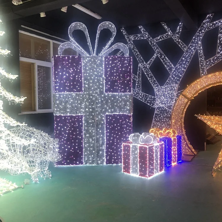 Best quality Custom commercial Decoration 3d Led Christmas Gift Box Motif Light