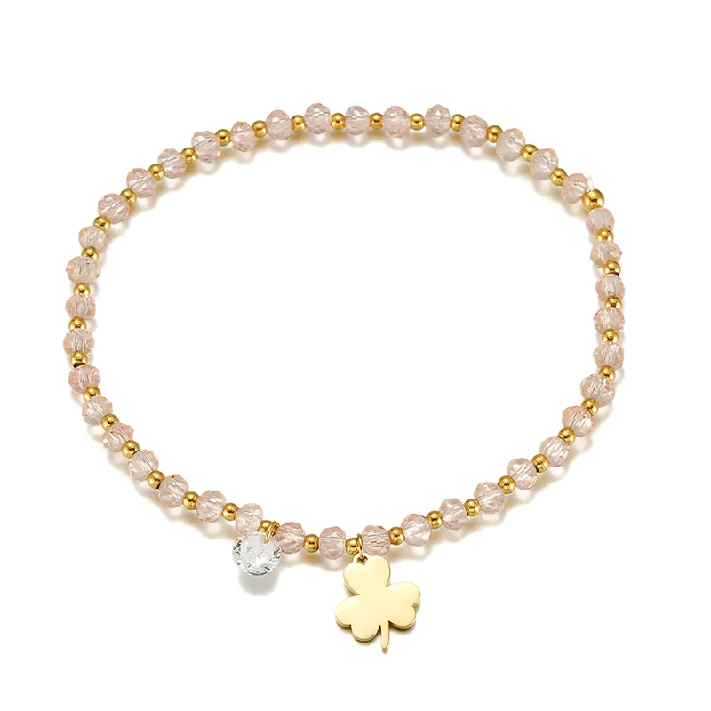 

Fashion Stainless Steel Crystal Beaded Gold Plated Zirconia Bracelet Women