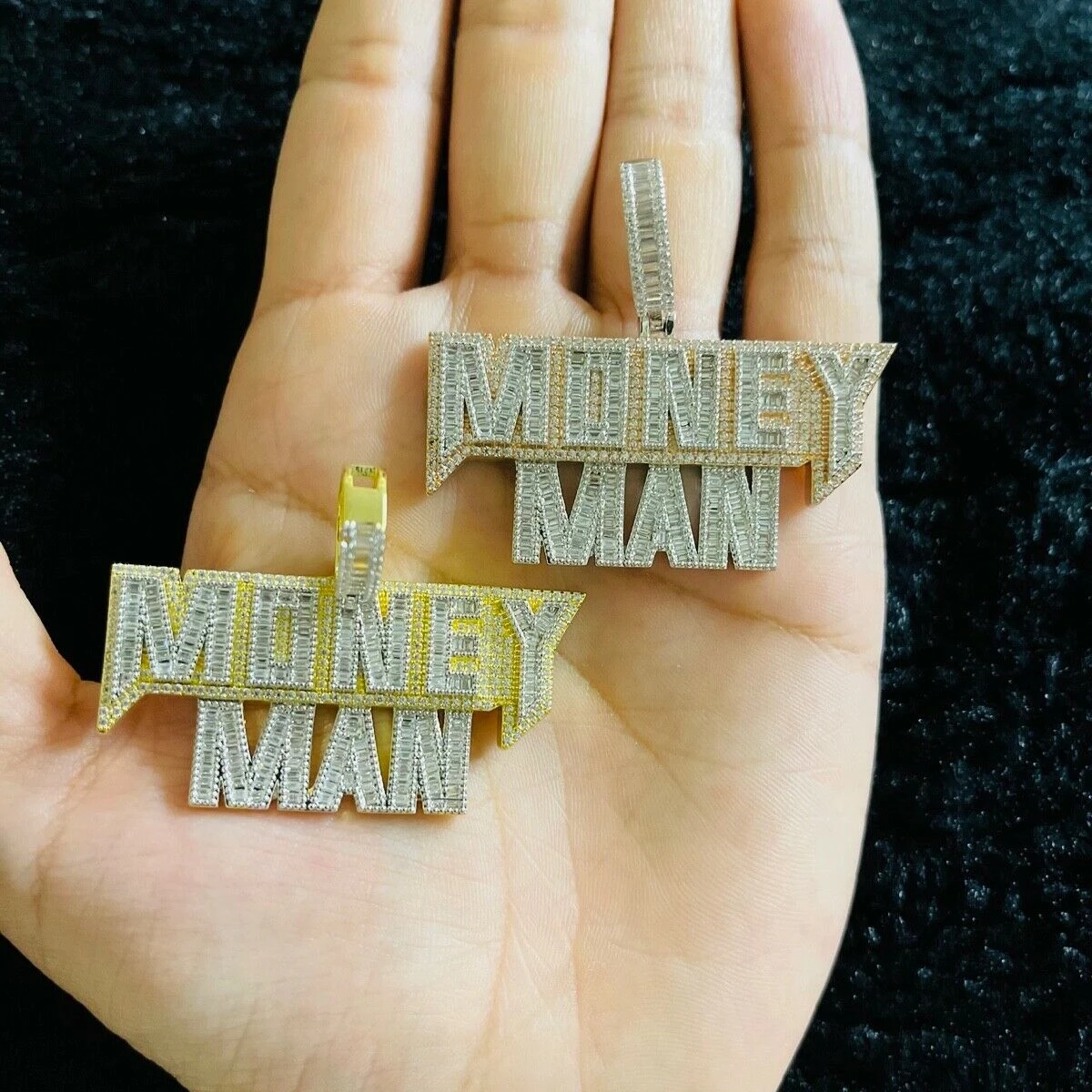 

iced out bling hip hop rectangle men jewelry micro pave cz letter money man pendant necklace