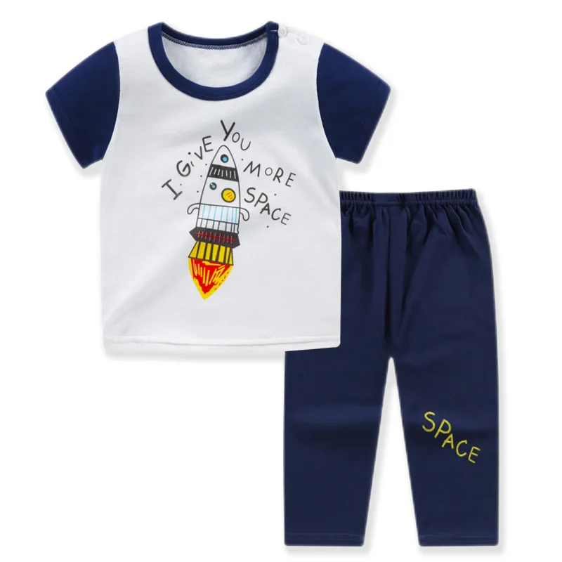 

Wholesale 100% cotton Summer baby clothes sets 2pcs Cartoon homewear pajamas