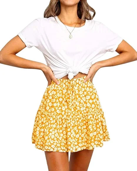 

2021 Women Fashion Skirt For Women High Waist Summer Mini Skirt Chiffon Floral Skirt