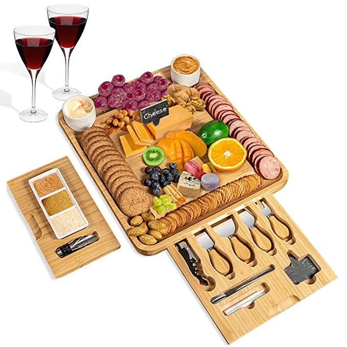 

Bamboo Charcuterie Platter and Serving Tray With Stainless Steel Knife, Natural