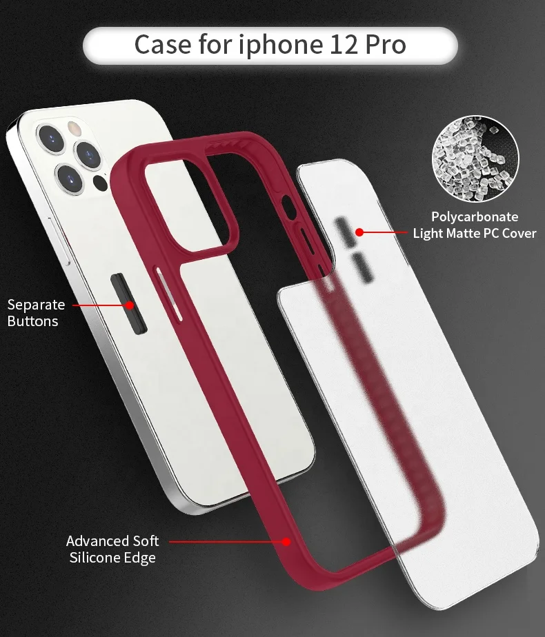 

New arrival separate buttons tpu scratch resistant PC shockproof anti-fall mobile phone case for iPhone 12/12 Pro max, Multi-color, can be customized