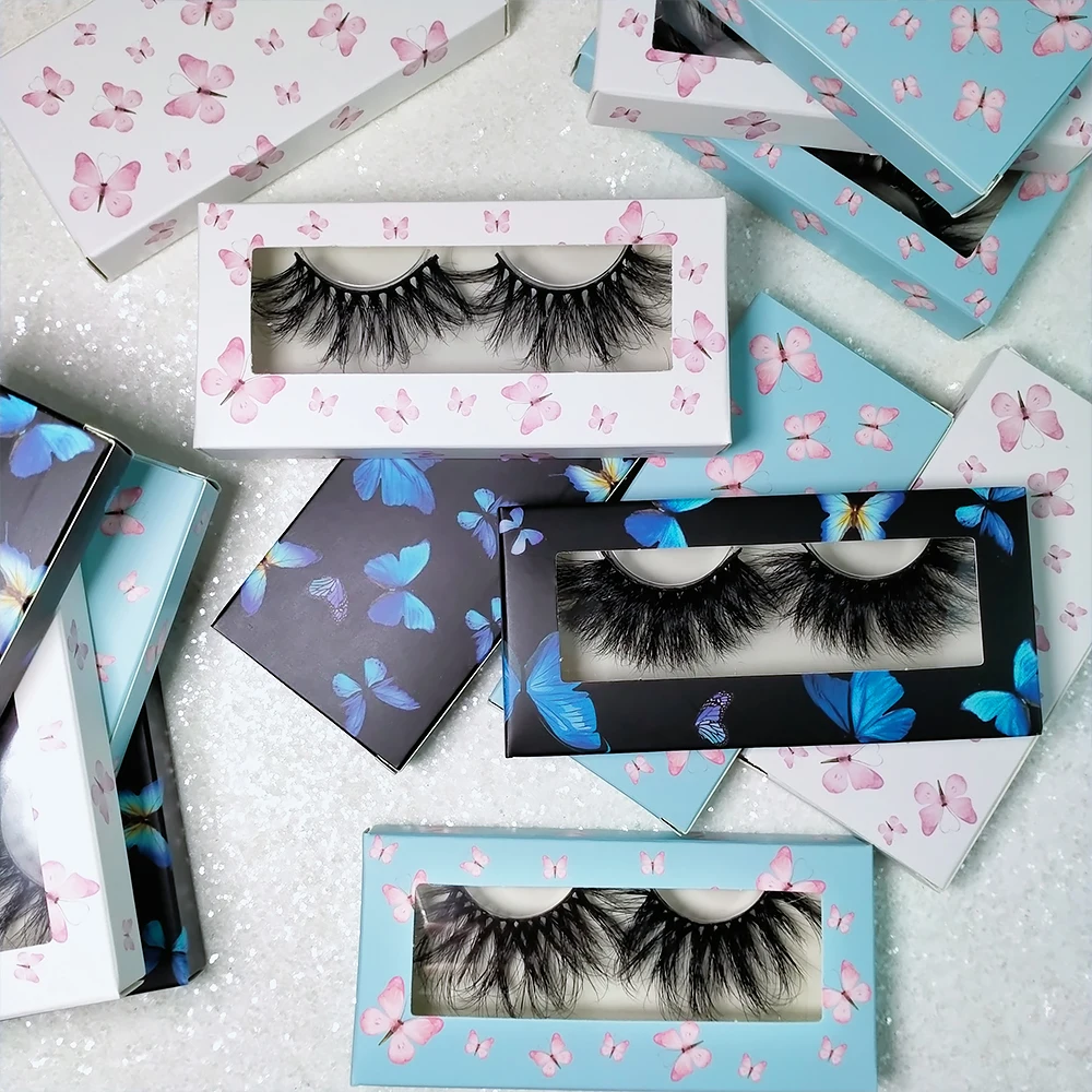 

Ready to Ship 25mm Full Fllufy 100% Wholesale hand made 3d mink eyelashes customized packaging paper carton boxes, Natural black