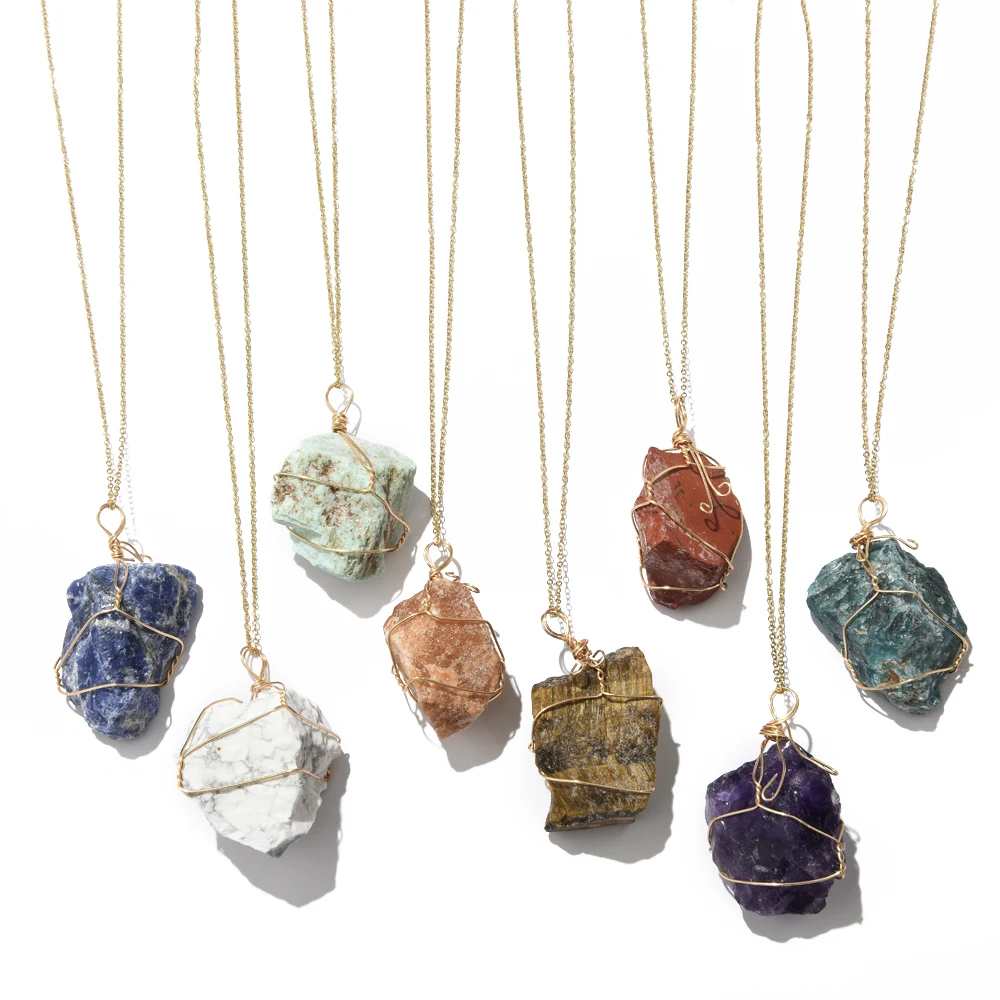2022 New Natural Irregular Raw Stone Birthstone Necklace Dainty Gemstone Rock Quartz Crystal Necklace Womens