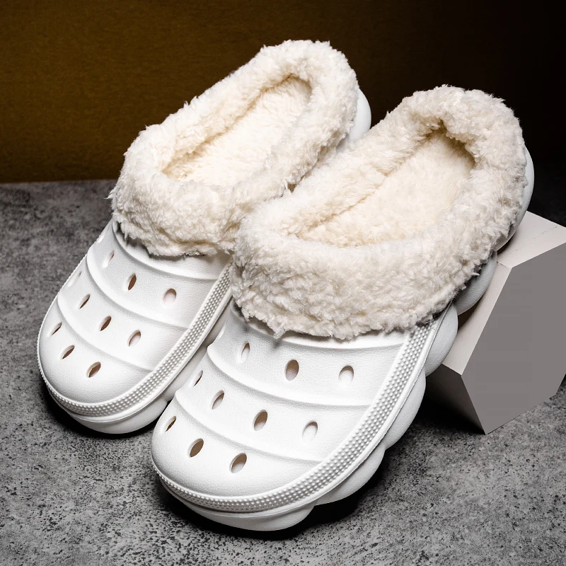 

Hot Sales Winter New Design Unisex Home Slippers Men's Fur Croc Women's Fuzzy Slippers Plush Clogs For Men, 3 colors