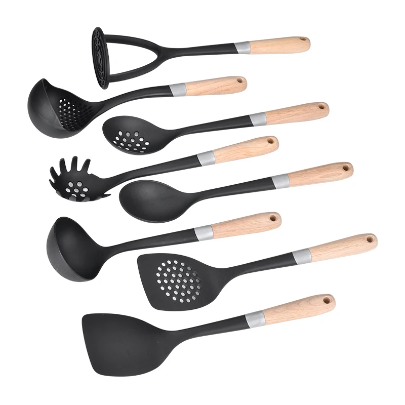 

Hot Selling 8PCS Wood Handle Kitchen Silicone Utensils Set For Home Cooking