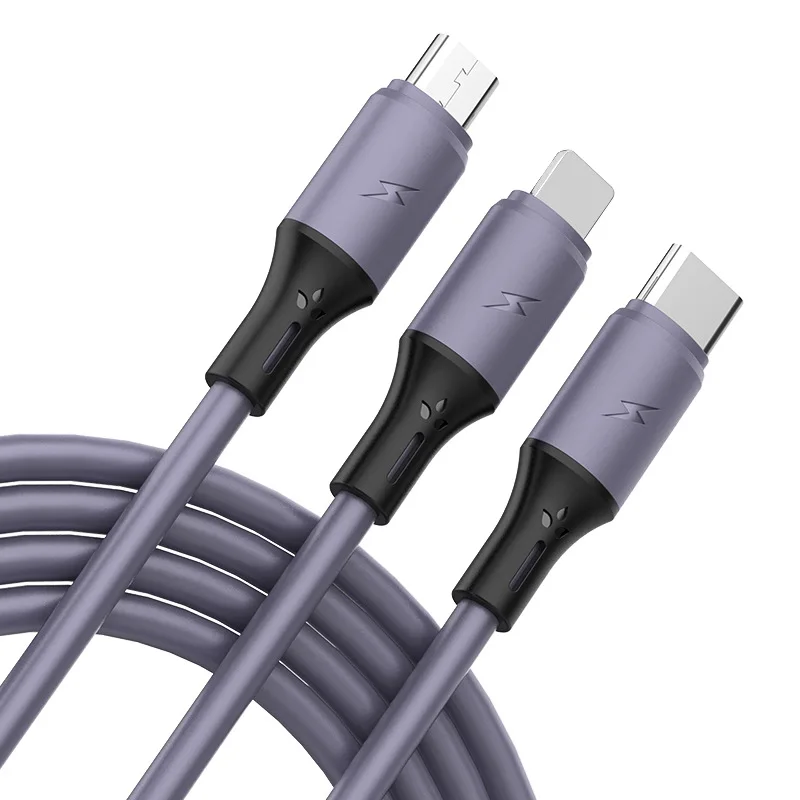 

2020 High Quality New Muti Liquid Silicone 3 in 1 Phone Charger Cable For iphone and Android