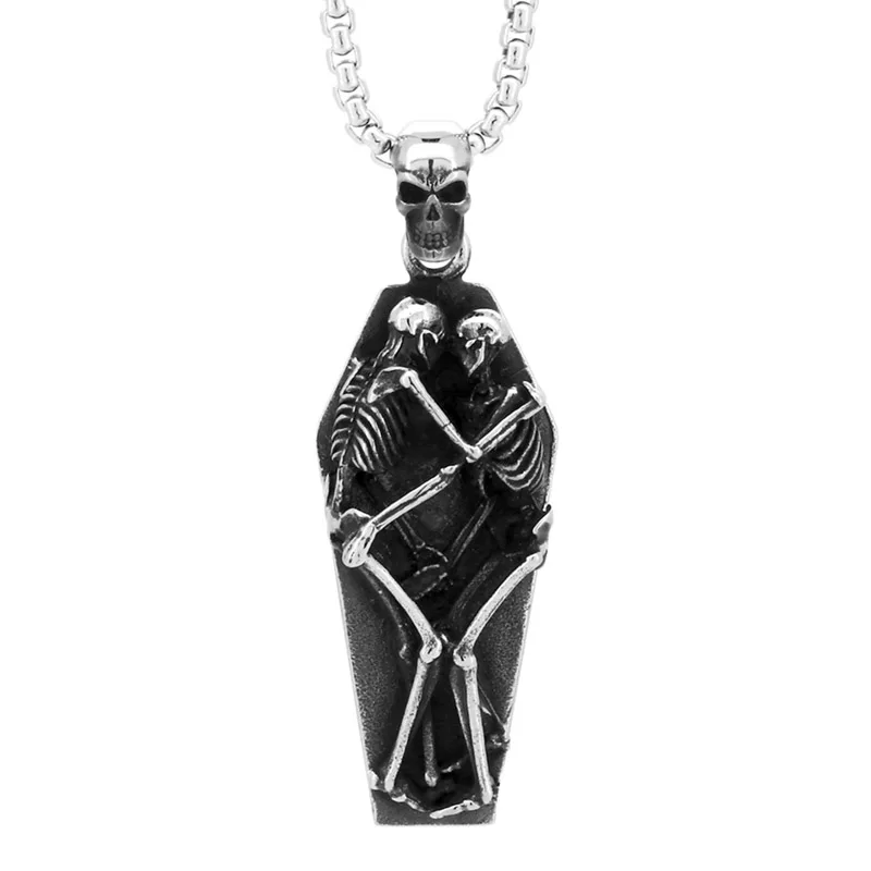 

SS8-1005P New Special Design Stainless Steel Double Skull Coffin Pendant Punk Biker Neo-Gothic Jewelry Gift For Men Wholesale