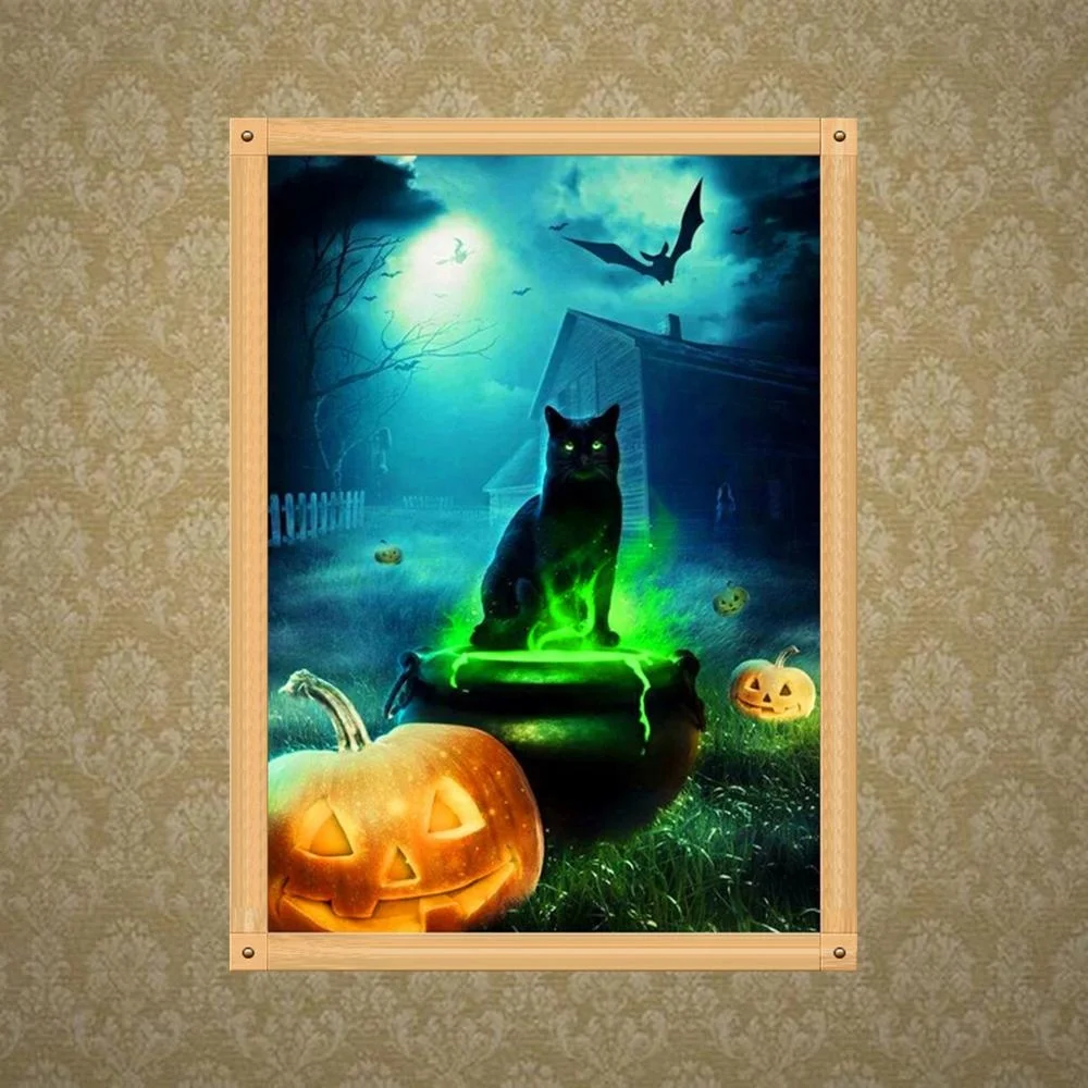 
High quality diamond painting 5d diy pumpkin cat full diamond painting halloween gift 