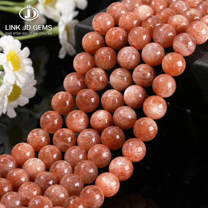 JD Supply 4-10mm Pick Size 5A Natural Gold Sunstone Round Loose Beads Orange Moonstone Beads For Jewelry Making