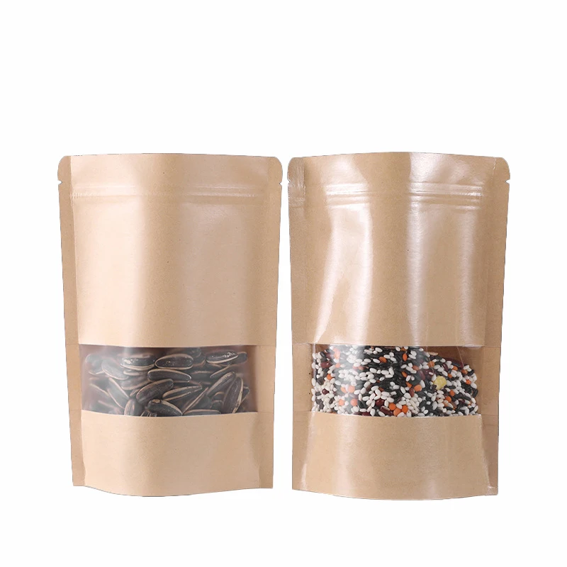 Resealable Kraft Stand up Paper Coffee Pouch With Ziplock and Window Custom White Printed Colored Kraft Paper Pouch Zipper Bag