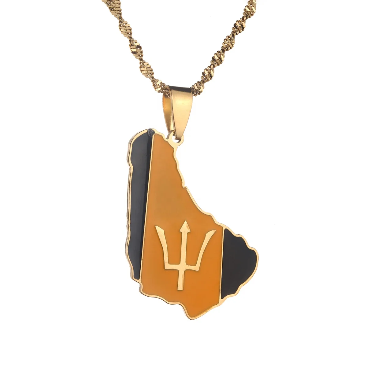 

Stainless Steel Barbados Island Map Flag Pendant Necklace Fashion Barbados Caribbean Map Enamel Jewelry
