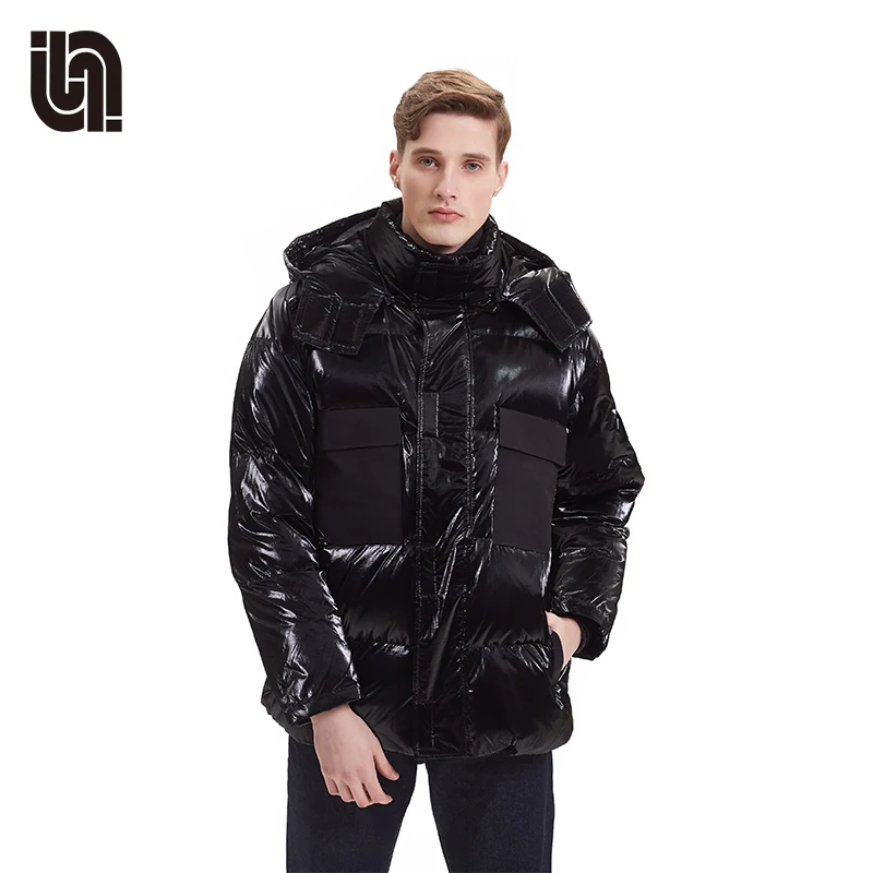 

New Wholesale Men Black Shiny Duck Down Custom Puffer Bubble Quilted Jacket