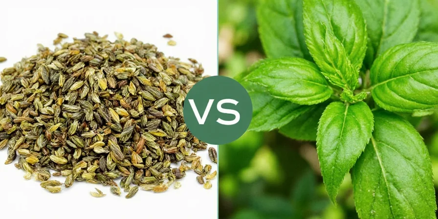 Fresh basil leaves next to dried basil