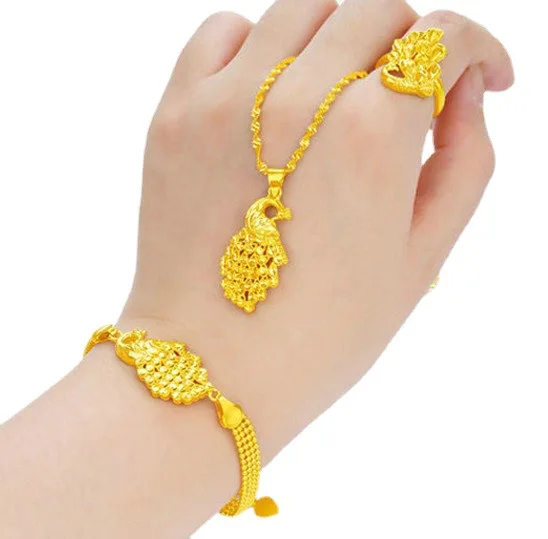 

Brass Gold Plated Peacock Set Gold Plated Jewelry Phoenix Bracelet Women Gold Plated Ring Earrings Necklace Jewelry