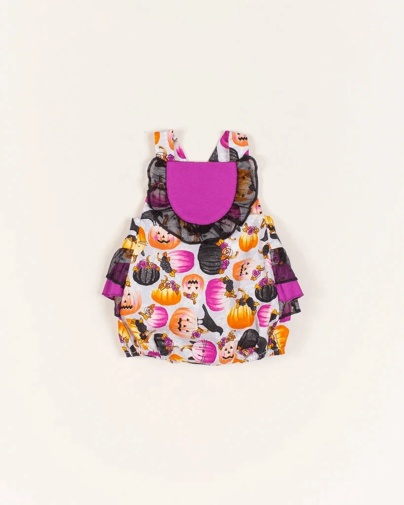 

2021 Halloween hot sell baby clothes purple pumpkin print baby girl's romper, Picture