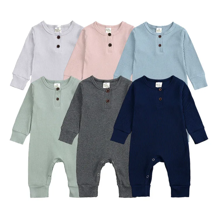 

Wholesale bulk ribbed cotton baby jumpsuit solid colors fall newborn baby clothes, 11 colors