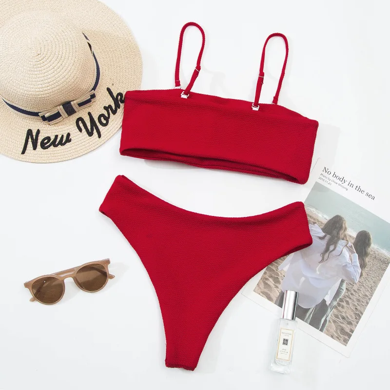 

LH2 Wholesale Summer Beachwear Solid Color Hollow Out Back Swimsuit Lady Fashion Bikini Set Sexy Swimwear, Picture showed