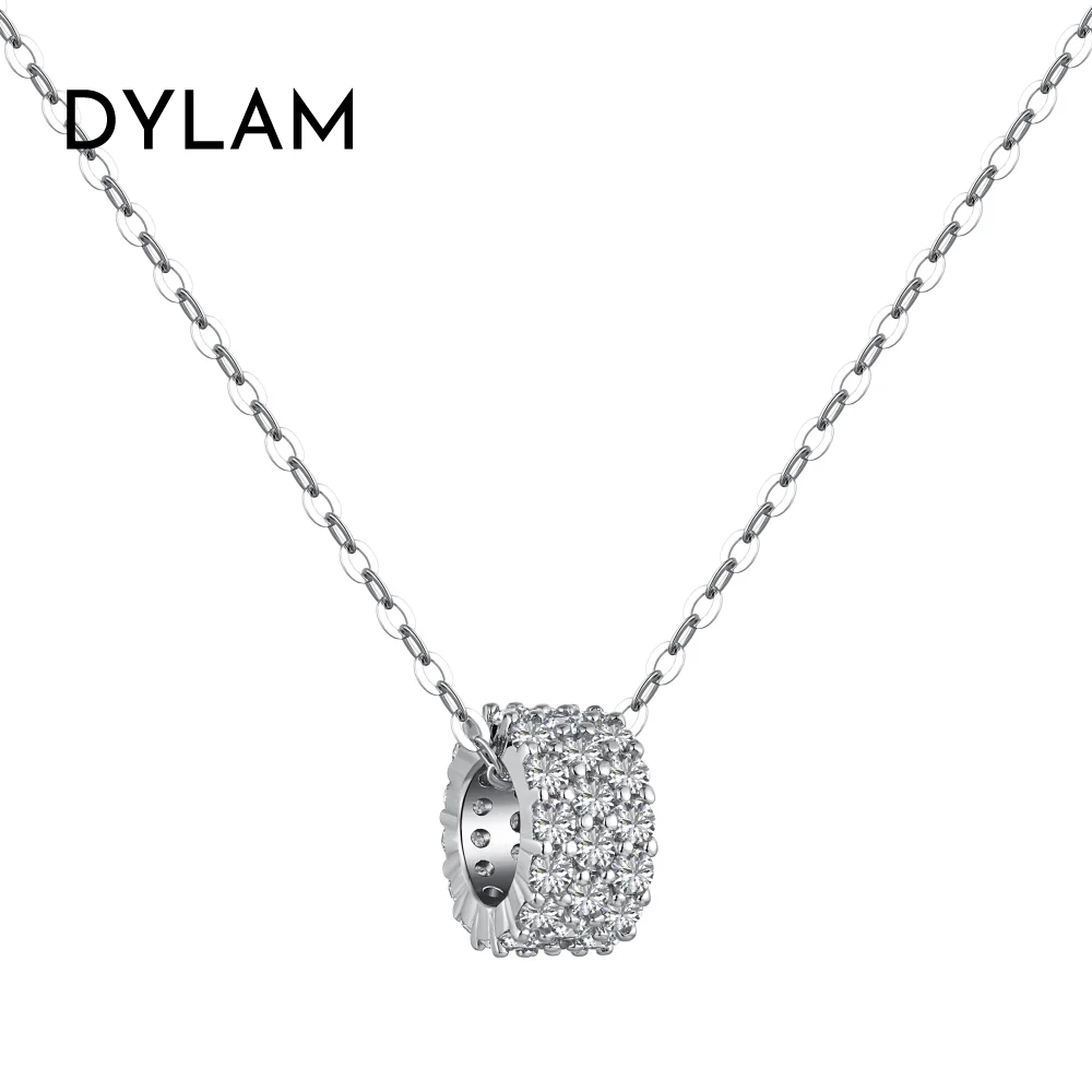 

Fine Jewelry Sterling Silver Rhodium Plated Clavicular Chain Circle Hallow Out 5A cubic Zirconia Pendant Necklaces for women