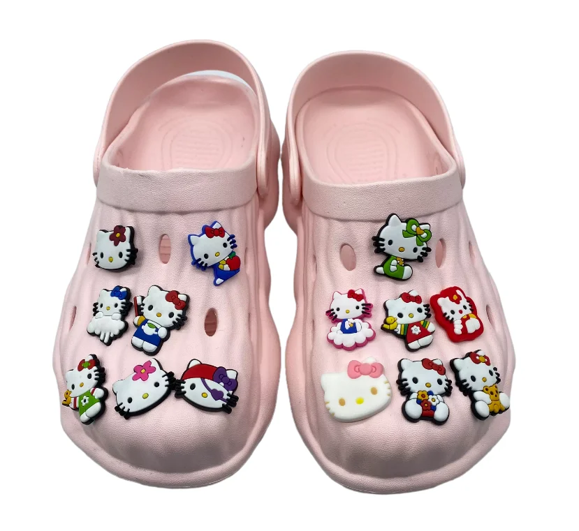 

HOT SALE high quality HelloKitty soft PVC shoe charms PVC action figure bebes accesorios for clog shoes, As picture