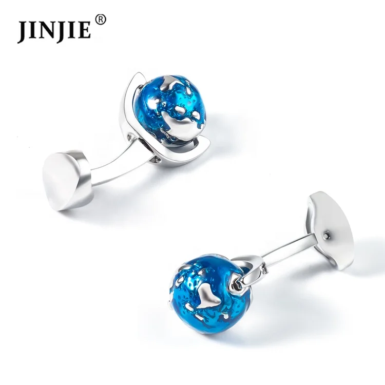 

JINJIE Ready to ship stainless steel high quality blue global cuff links for men shirt, As pics