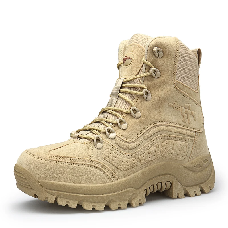 

Good quality faux suede Oxford cloth khaki tactical army military boots for men