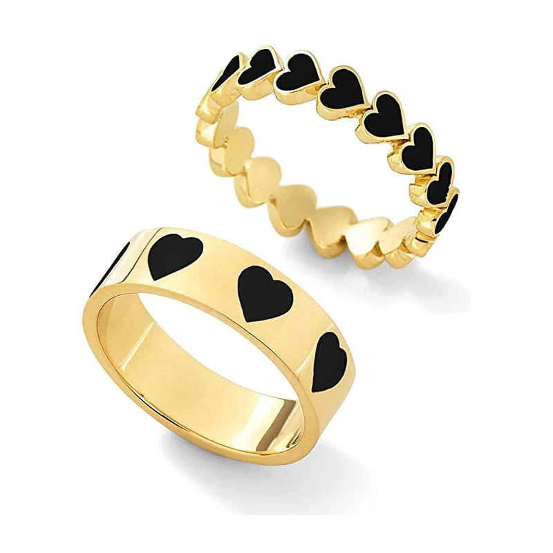 

2021 Cute Couple Gold Band Rings Stackable Finger Ring Copper Alloy Colorful Heart Ring for Women Girl Couple, Show in the picture