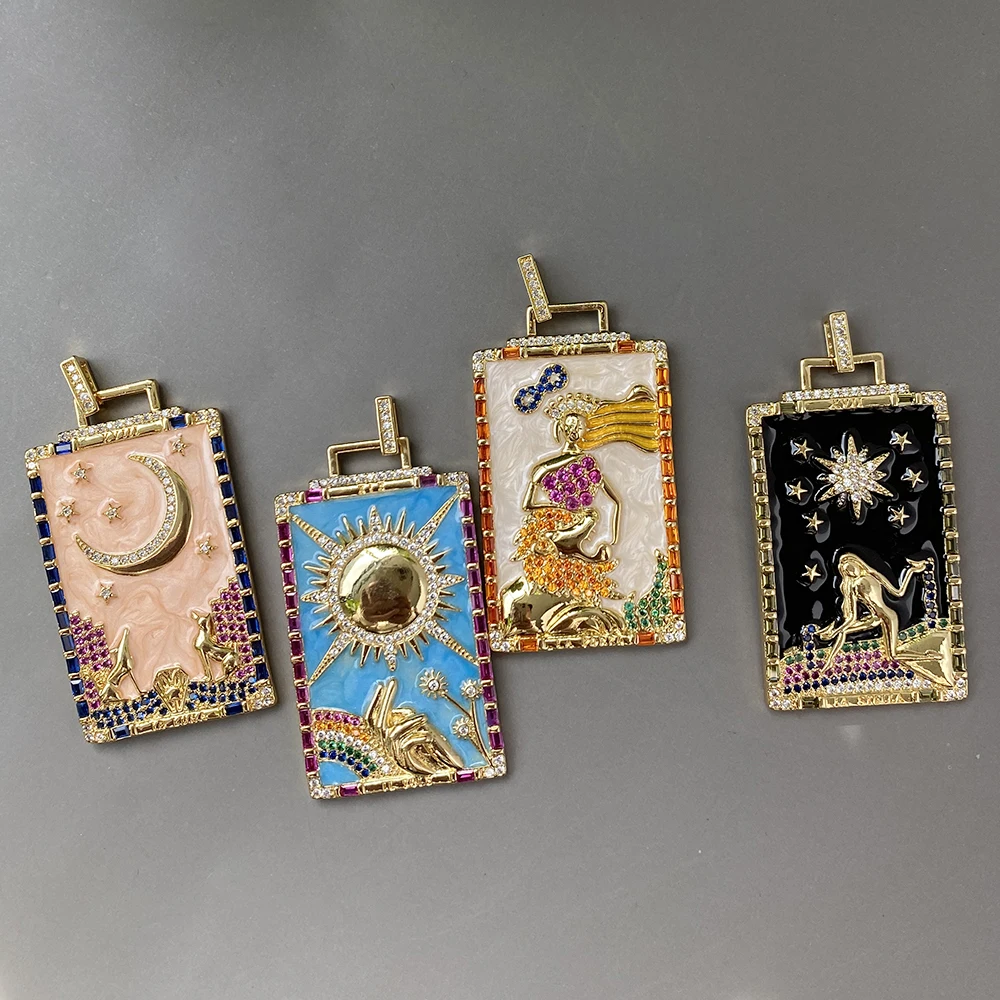 

18K Gold Jewelry pendant charms Dainty Enamel Tarot Card Pendants Gold Plated Charms And Pendants For Jewelry Necklace Making, Gold/silver/rosegold