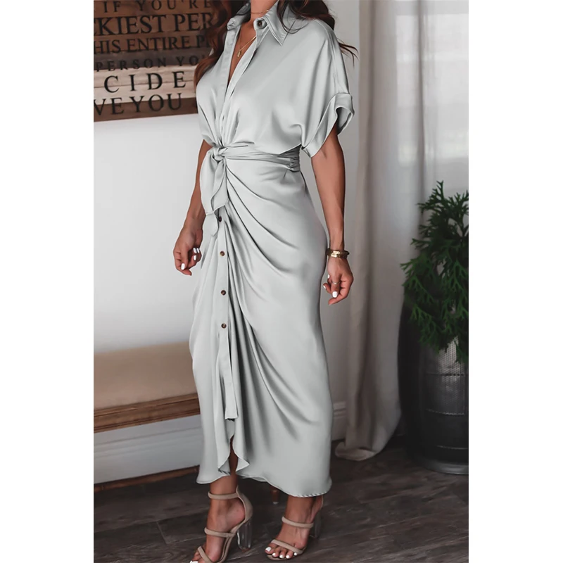 

Designer Dress 2021 wholesale commuter women clothing satin elegant casual dresses