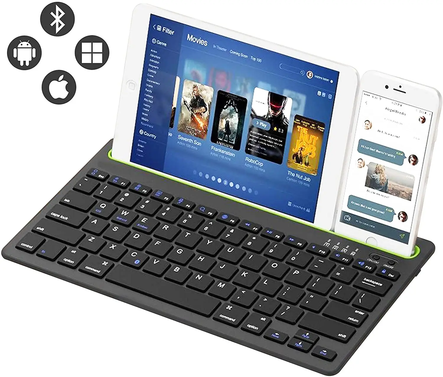 

Customized ABS portable Ergonomic Rechargeable Multi-device wireless Blue tooth ipad keyboard for tablet and mobile phone, Black/white