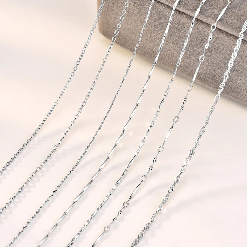 

925 Sterling Silver Necklace Lady Light Chain Pendant 40+5cm Extension Chain Clavicle Bare Chains