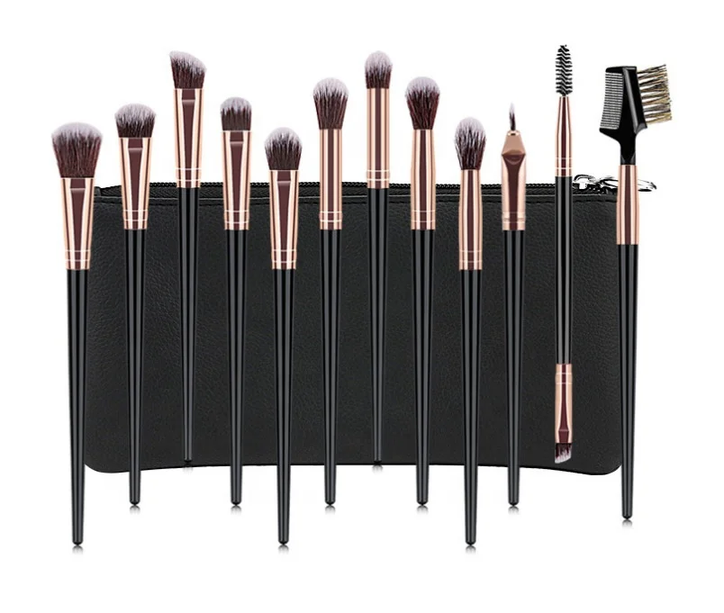 

2021 Hot selling 12 piece black OEM marekup brush set eye shadow brush