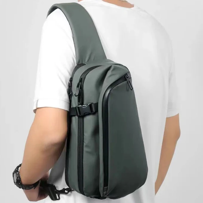

luxury sling shoulder crossbody bag for men anti theft crossbody backpack oxford sling bag, Black,green