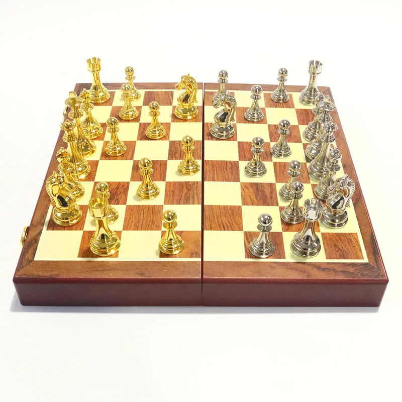 

Factory Price Foldable Wooden Chessboard Zinc Alloy Chess Pieces Metal Chess Set, Customized