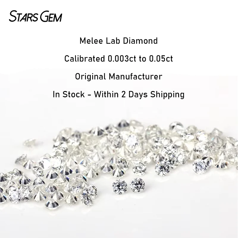 Melee Real Diamond Manufacturing Calibrated 0.003ct to 0.05ct HPHT CVD Lab Grown Diamond for Watches Dress Glass