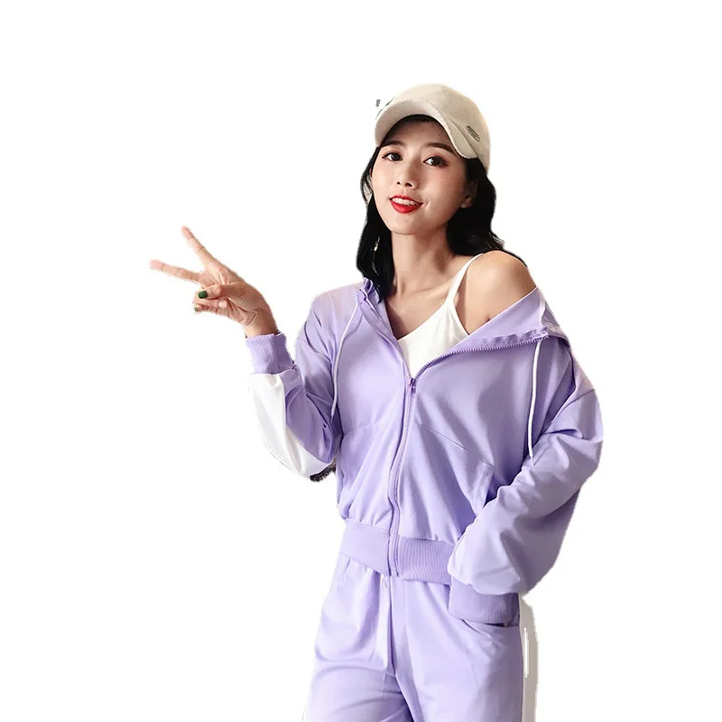 

High-quality customized gym girl student zipper 2-piece set comfortable cotton hot-selling product