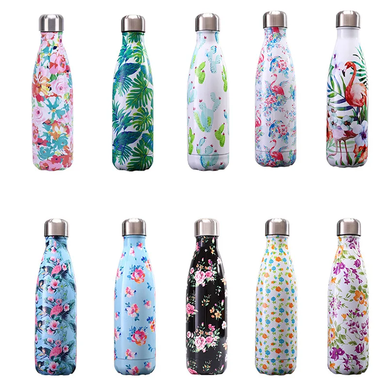 

Print floral flamingo galaxy Cola Shaped Vacuum Insulated Travel Double Walled Stainless Steel coke Water Bottle Cup, Customized color