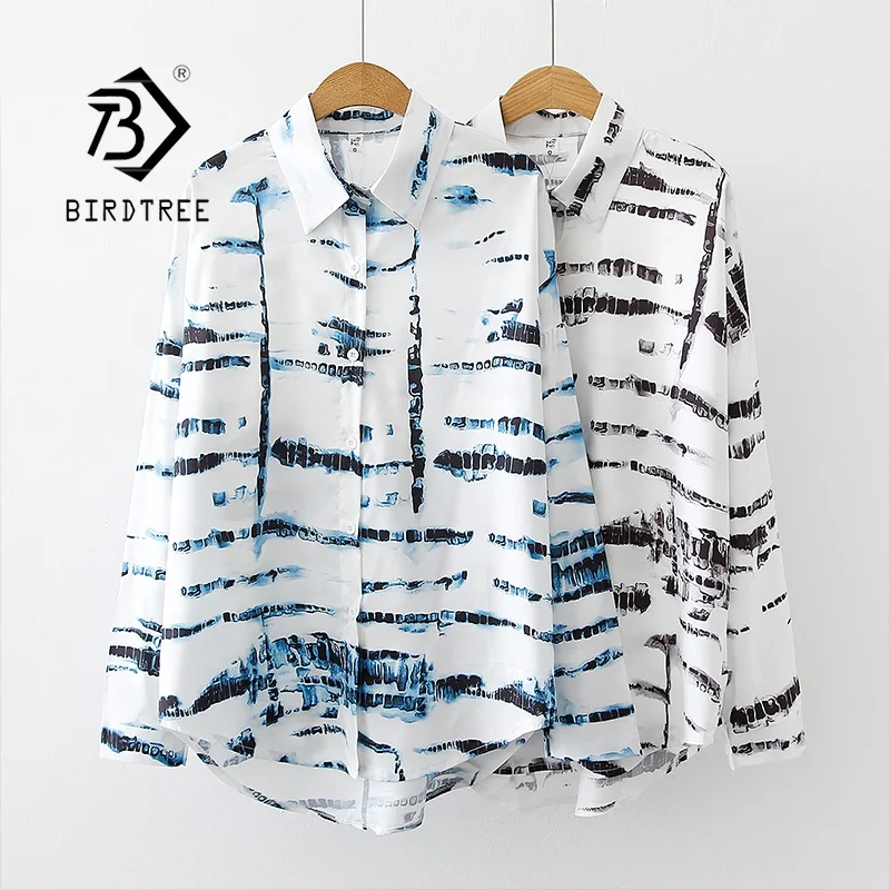 

New Tie Dye Printing Shirt Girls Korean Spring Autumn Loose Blouse Long Sleeve Casual Turn Down Collar Tops T0D723T, 2 colour